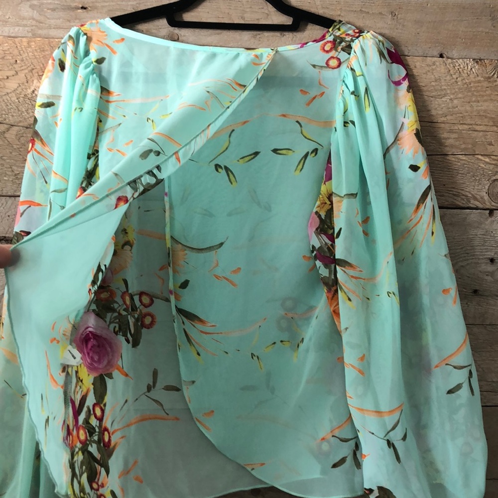 Windsor Sheer Mint Floral Blouse Size M - Picture 5 of 8